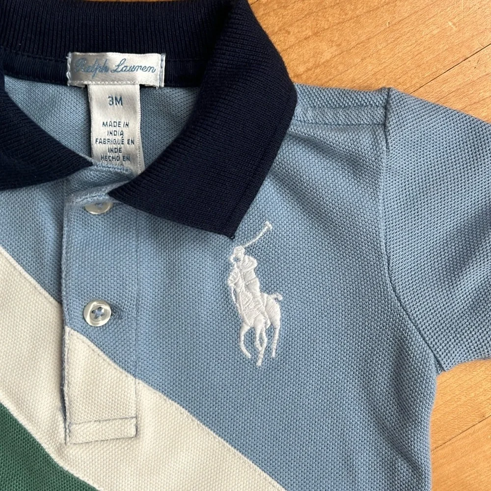 🏇BIG PONY Set | Ralph Lauren Blue & Green Color Block Polo Shirt + White Shorts